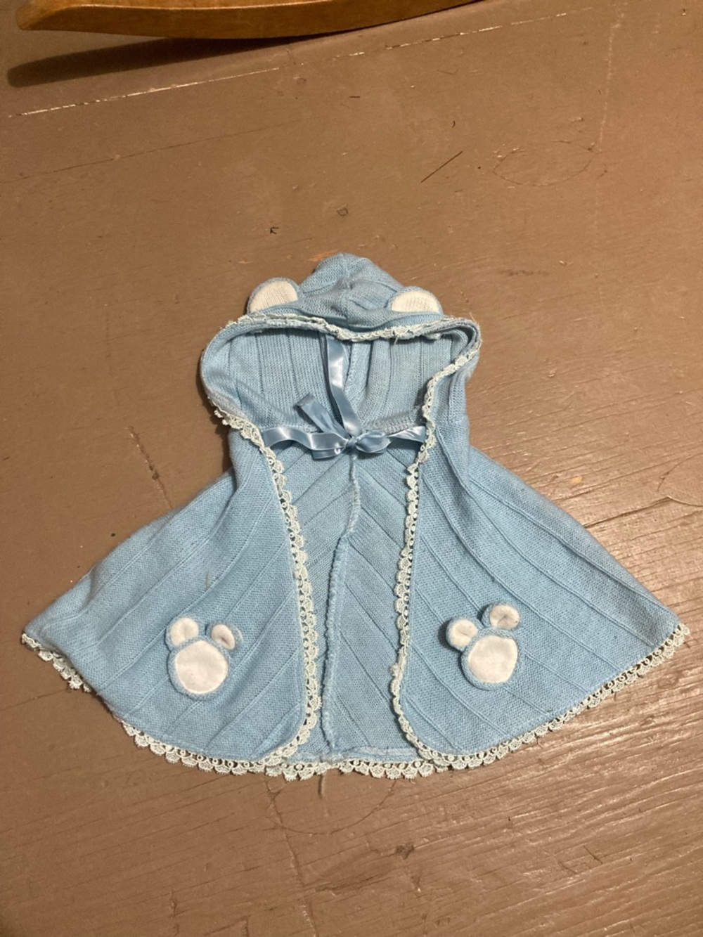 Baby Blue Hooded Knit Cape with ears